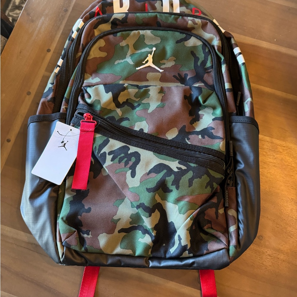 NWT Jordan Camo Backpack with Red Accents